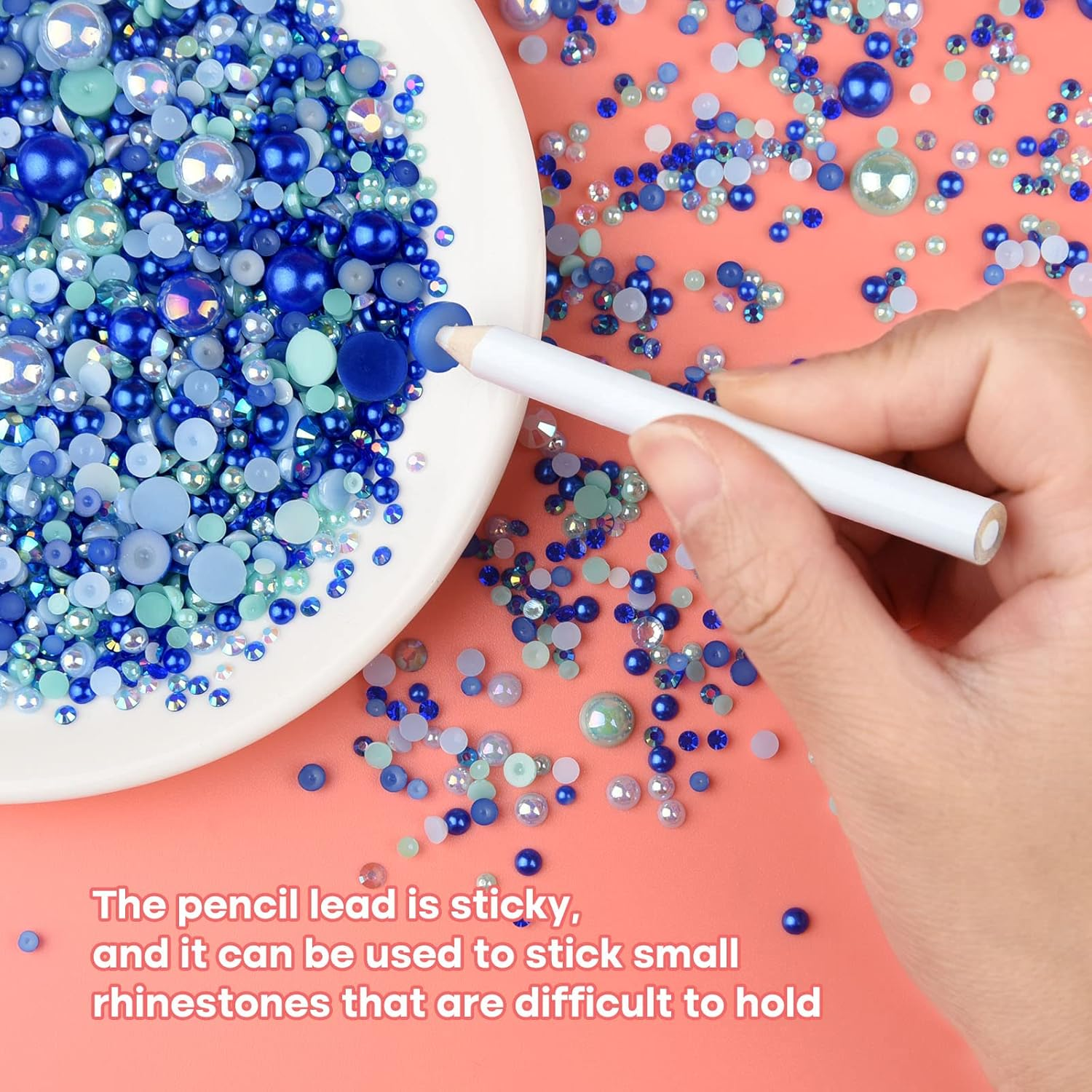 ASTARON 50G Mix Flat Back Pearls and Rhinestones for Crafts Mixed Size 3Mm-10Mm Flat Back Rhinestones for Crafts Flatback Pearls for DIY Tumblers Mugs Nail Art Shoes Clothes (Blue Series) image number 5