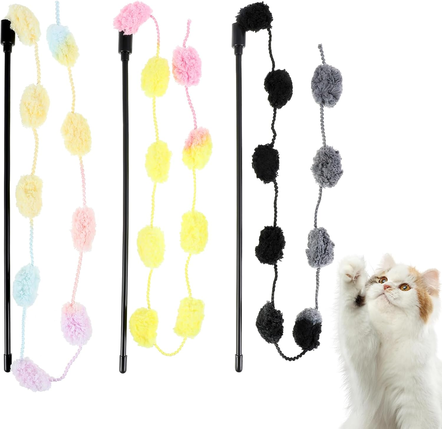 Cat Wand Toy, 3 Pieces Cat Dance String Toys for Indoor Cats Colorful Cat Stick Toy Cat Ribbon Toy Interactive Cat Teaser Wand Toys Pole with Bells for Indoor Cats Kitten to Play Chase Exercise image number 4