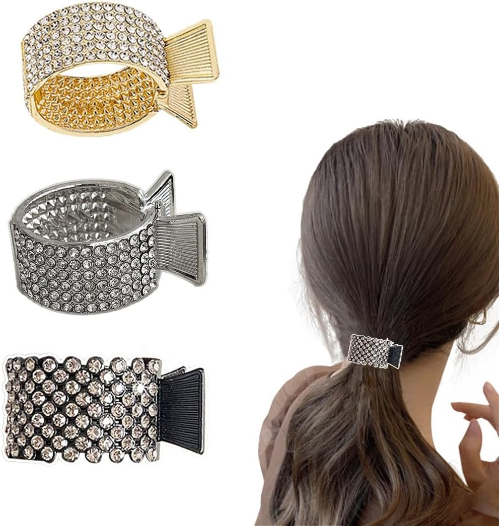 ZEPIQOR Pack of 3 Women'S Hair Clips Metal Rhinestone Hair Clips Holder High Ponytail Non-Slip Fashionable for Thick Thin Hair (Gold, Silver, Black) image number 5