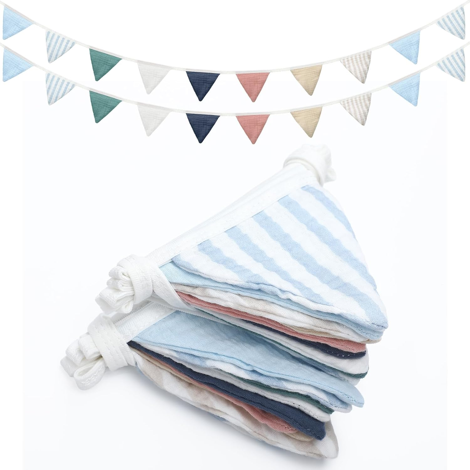 Oudain 17 Ft Pennant Banner, 2 Pcs Triangle Bunting Flag Multicolor Baby Garland Hanging Flag Banner for Wedding Birthday Baby Shower Parties Events Nursery Decor, Each 8.5 Ft in Length (Vivid Color)