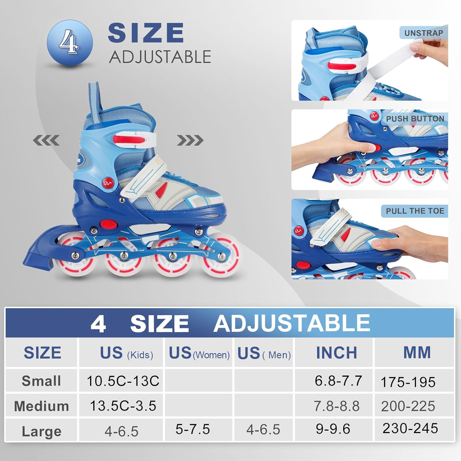 Adjustable Inline Skates for Kids and Adults with Full Light up Wheels &ndash; Outdoor Roller Blades, Roller Skates for Girls and Boys, Men and Adult Women image number 5