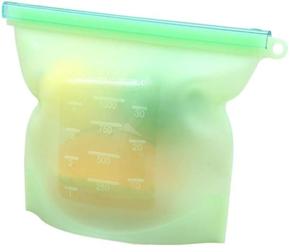 Reusable Silicone Food Storage Bags Airtight Seal Food Silicone Bag Container for Liquid,Meat,Sanwich,Fruit, Best for Preserving and Cooking (Green) - Blue image number 5