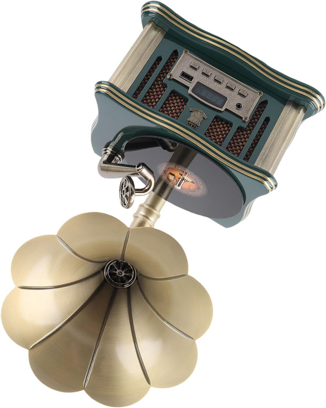 Phonograph Record Player, Retro Gramophone Bluetooth Player with Remote Control, Mini Record Player Gramophone Turntable for Home Decoration (Green) - White image number 6