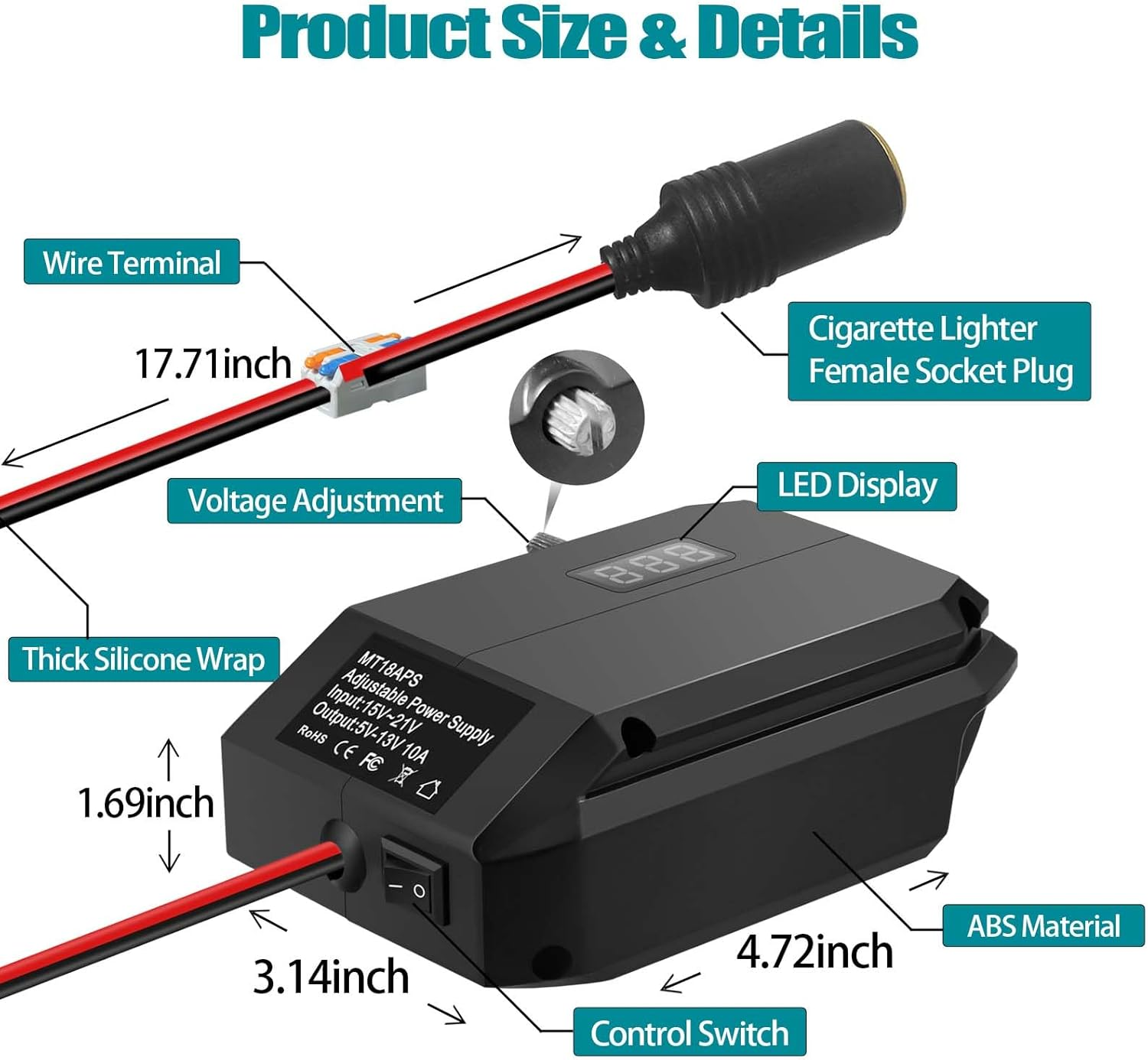 Step down Adapter for Makita Battery LXT, 18V to 12V Converter Voltage Regulator from 18V to 5V-13V Adjustment DIY Power Supply, with Cigarette Lighter Connector image number 4