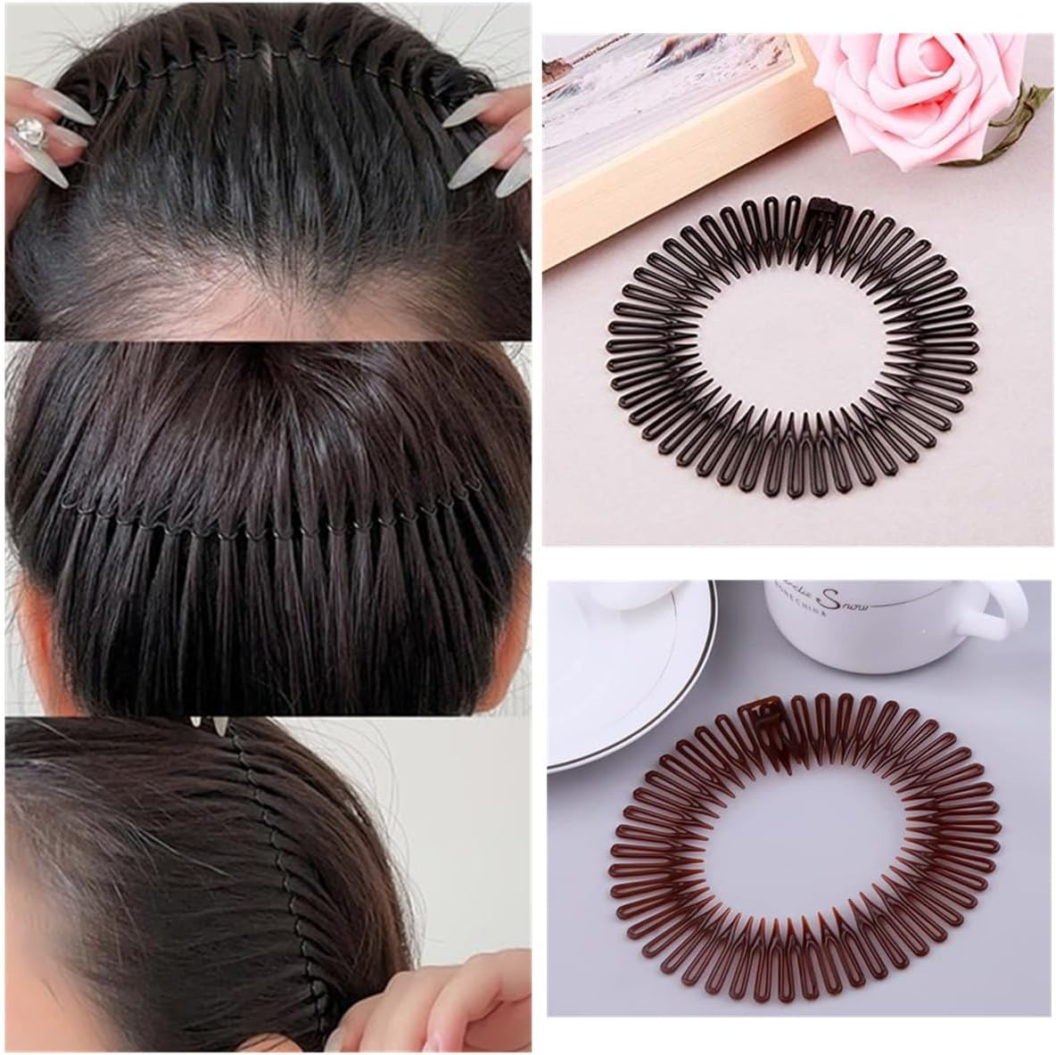 3 Pcs Plastic Elastic Soft Comb Headband for Women Men Girls,Flexible Plastic Headband with Teeth（ Black, Coffee, Transparent Color） image number 2
