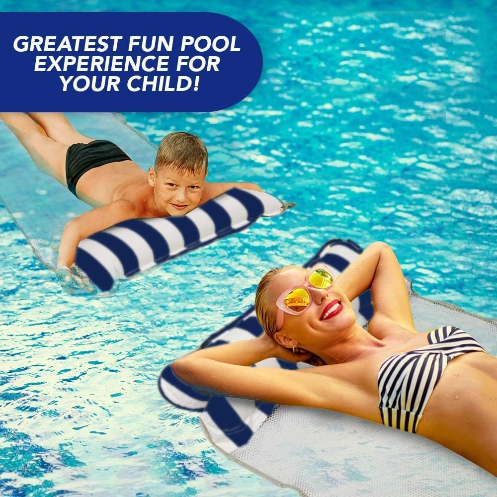 Pack of 2 Air Mattress Pool, Water Hammock for Adults and Children, Swimming Mat, 4-In-1 Floating Air Mattress with Mesh for Swimming Parties