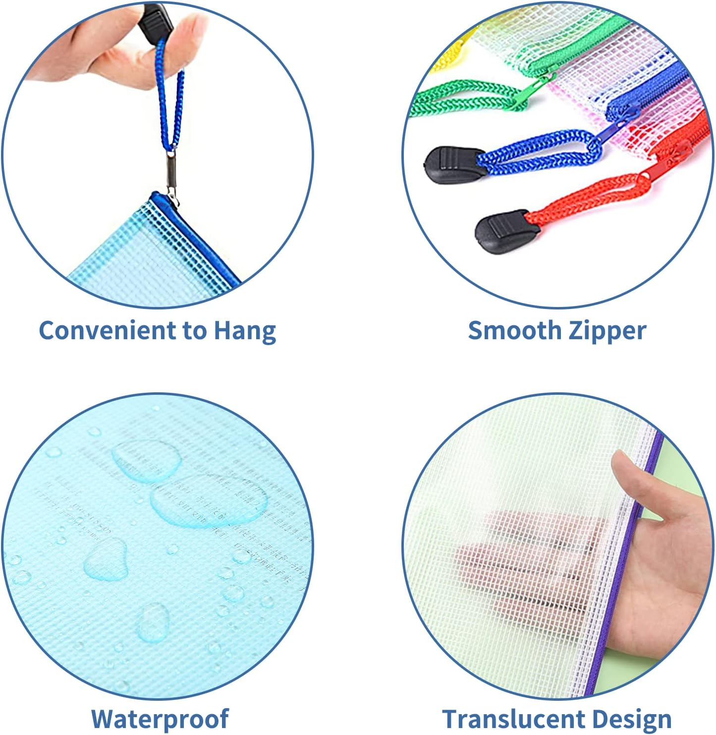SAYEEC 6 Pack Mesh Zipper Pouch, A4 Letter Size Plastic Zipper Bags for Organizing, Waterproof Zip File Folders Document Storage Bags for Travel School Office Home Supplies Organization (6 Colors) image number 4