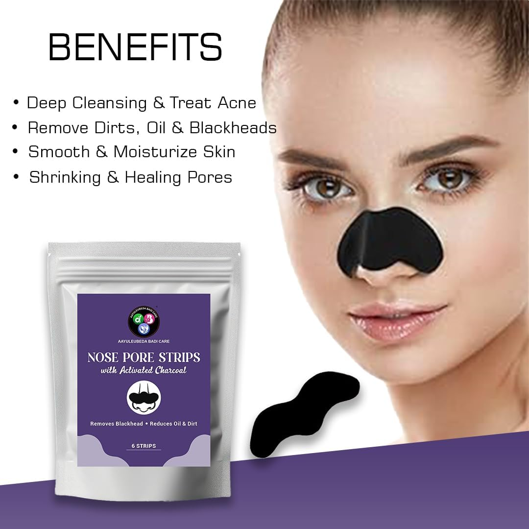 Aayuleubeda Badi Care Abc - Charcoal Nose Strips for Blackhead Remover & Pore Cleanser (6 Strips) image number 2