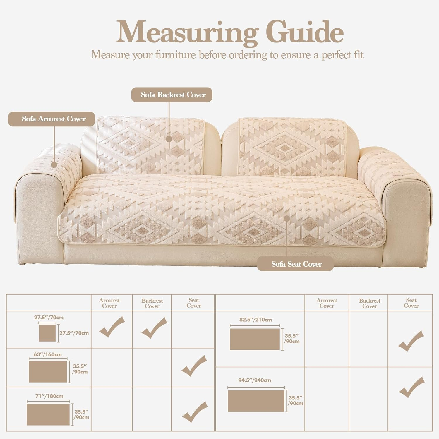 WEYOND Couch Cover for Dogs Washable, Soft Plush Sofa Cover for Loveseat & 2/3 Cushion Sofa, Pet-Friendly Couch Covers for Sofa, Non-Slip Sofa Slipcover (90 X 210 Cm, Beige) image number 3