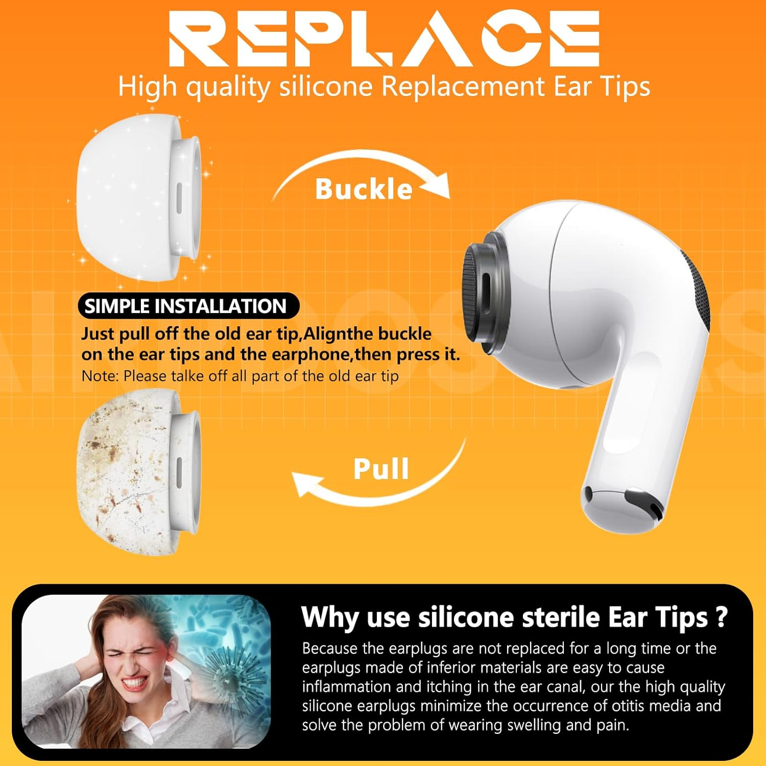 4 Pairs Replacement Ear Tips for Airpods Pro 2Nd/1St Generation with Portable Storage Box & Cleaner Pen,Noise Reduction Holewith & Built-In Dust Guard Screen,Silicone Ear Tips for Airpods Pro-Xs/S/M/L - A1-Xs/S/M/L-White image number 4