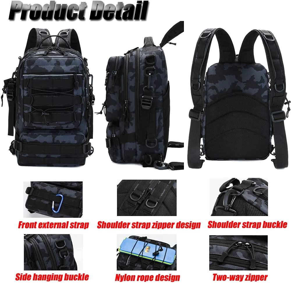 NUFR Fishing Tackle Backpack Storage Bag, Outdoor Shoulder Backpack, Water-Resistant Fishing Gear Bags with Rod Holder and Stainless Steel Fishing Plier (Standard(14.5 * 9 * 5.5 Inch)-Black Camo) image number 2