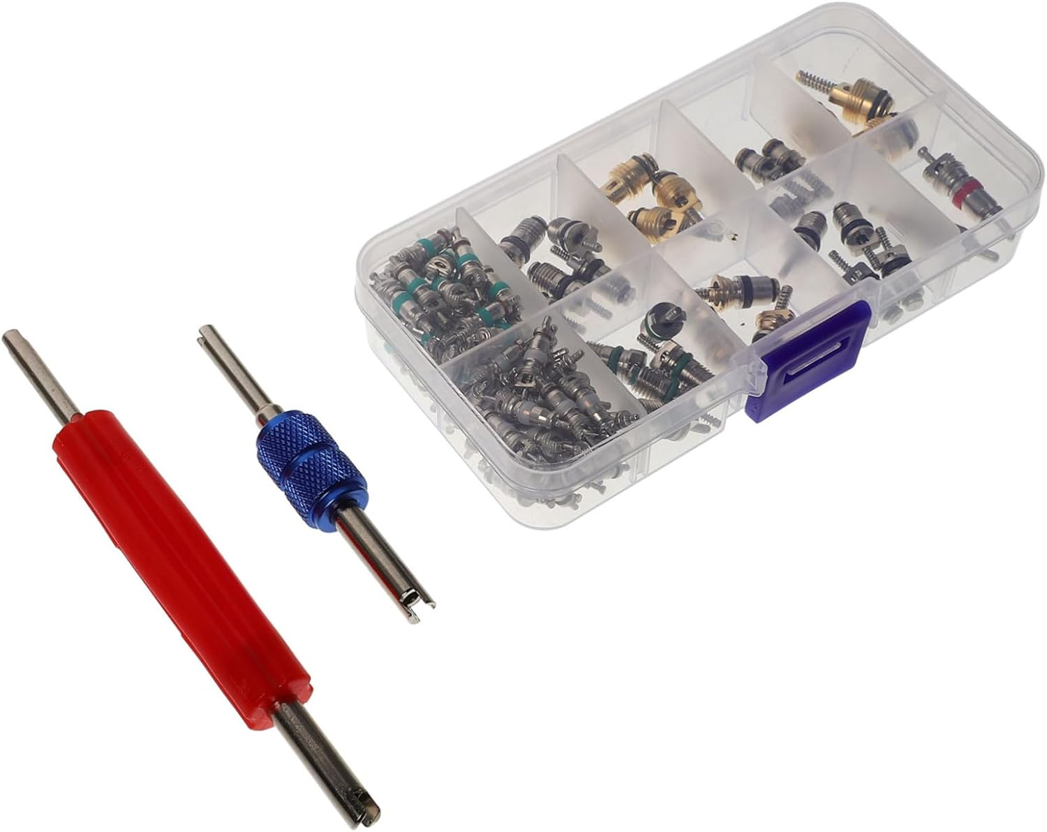 HAPINARY 102Pcs Automotive Air Conditioning Tire Valve Core Kit with Valve Core Tool and Adapter Set for Car Ac Line Repair and Tire Maintenance image number 4