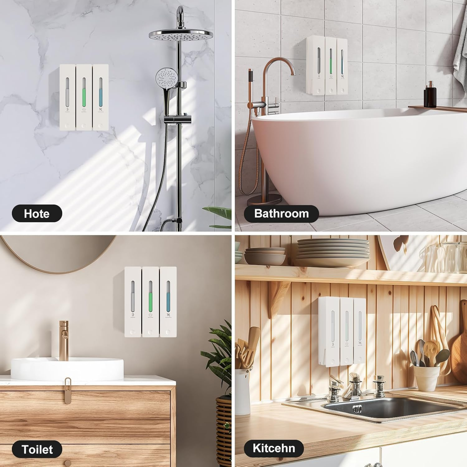 3-In-1 Shampoo and Conditioner Dispenser, Bathroom Shower Dispensers, 3 Chamber No Drill Wall-Mounted Shower Soap Dispenser for Bathroom Hotel (White) image number 4