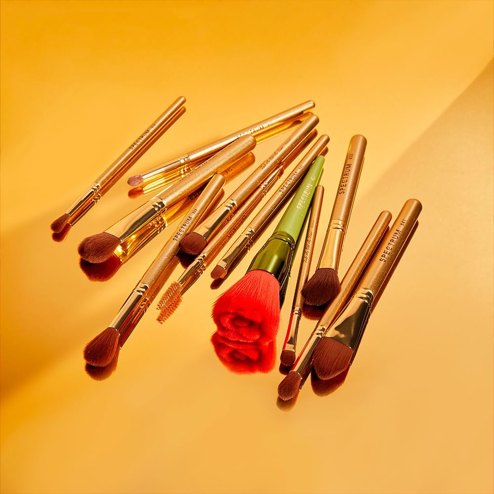 Spectrum Collections Beauty and the Beast Make up Brushes, Spectrum Makeup Brushes Set Including Face, Eye and Eyebrow Brushes with Enchated Rose Brush, 12 Piece Official Disney Makeup Brush Set