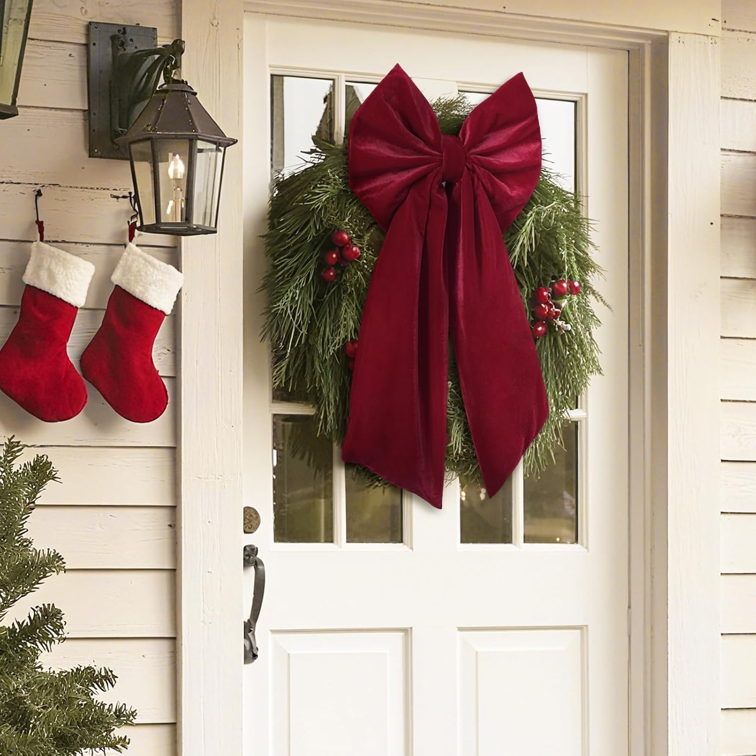 Christmas Decorations - Christmas Bows - 36X18 Inches Large Red Velvet Christmas Tree Topper - Burgundy Ribbon Gift Bows - Xmas Decor for Indoor Outdoor Home Wreaths Mantle Front Door Porch Wedding image number 1