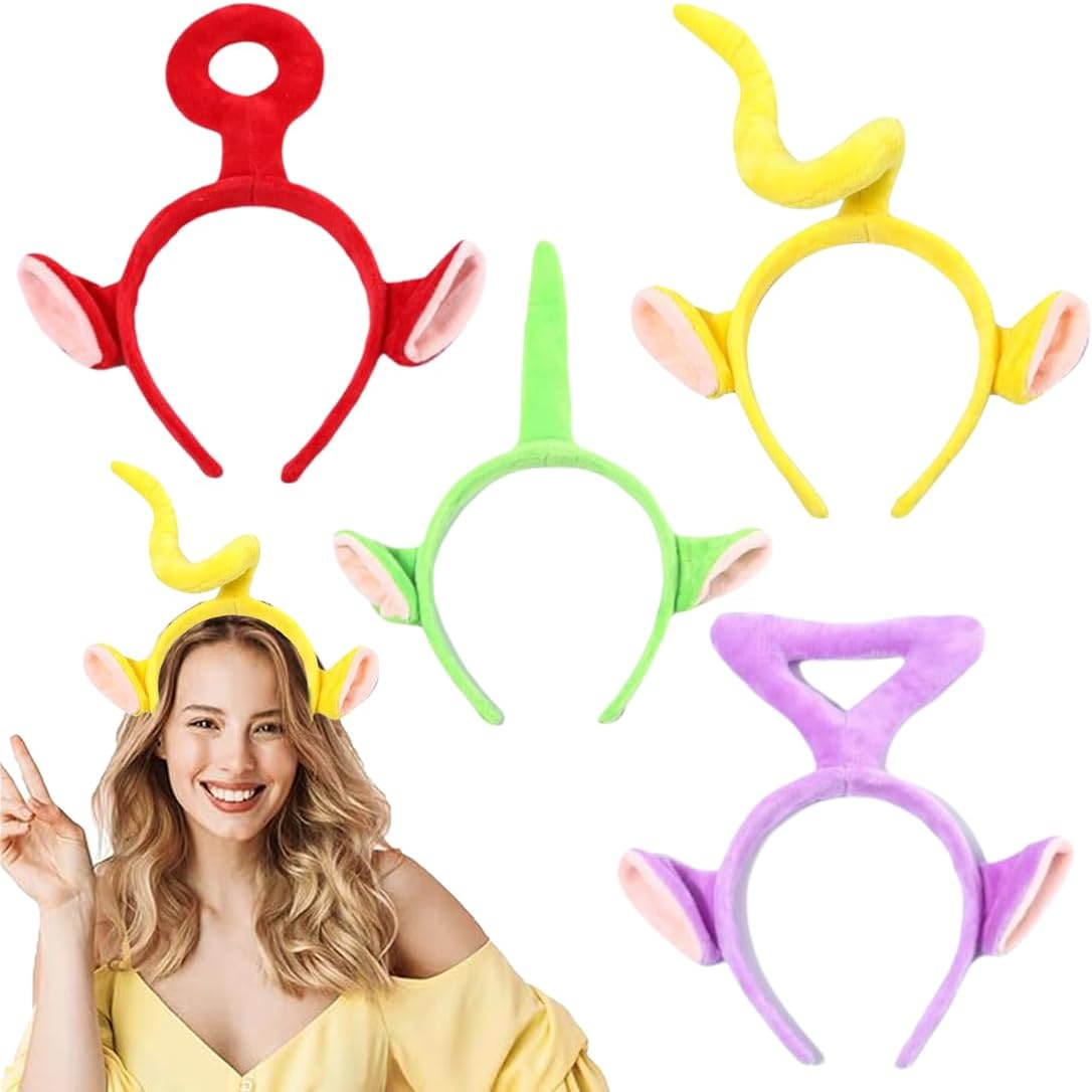 JAWUZ 4Pcs Cartoon Cute Teletubbies Style Hair Hoop the Teletubbies Plush Girls Headbands Washing Cute Face Hats 3D Hairpin Hair Accessories image number 5