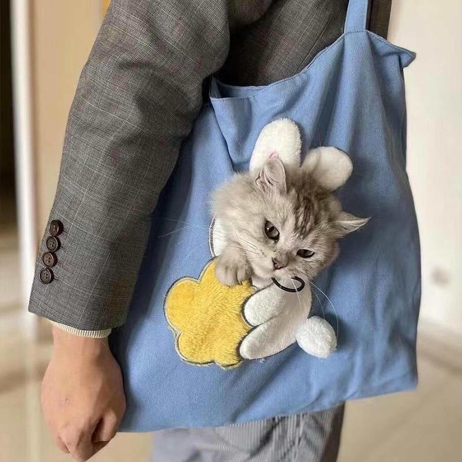 Cats Go Out to Pack Small Lions, Exposed Animals, Portable Canvas, Breathable Small Dog Pet Backpack-Milk White Background+Lion-Large (Within 12 Kg) image number 1