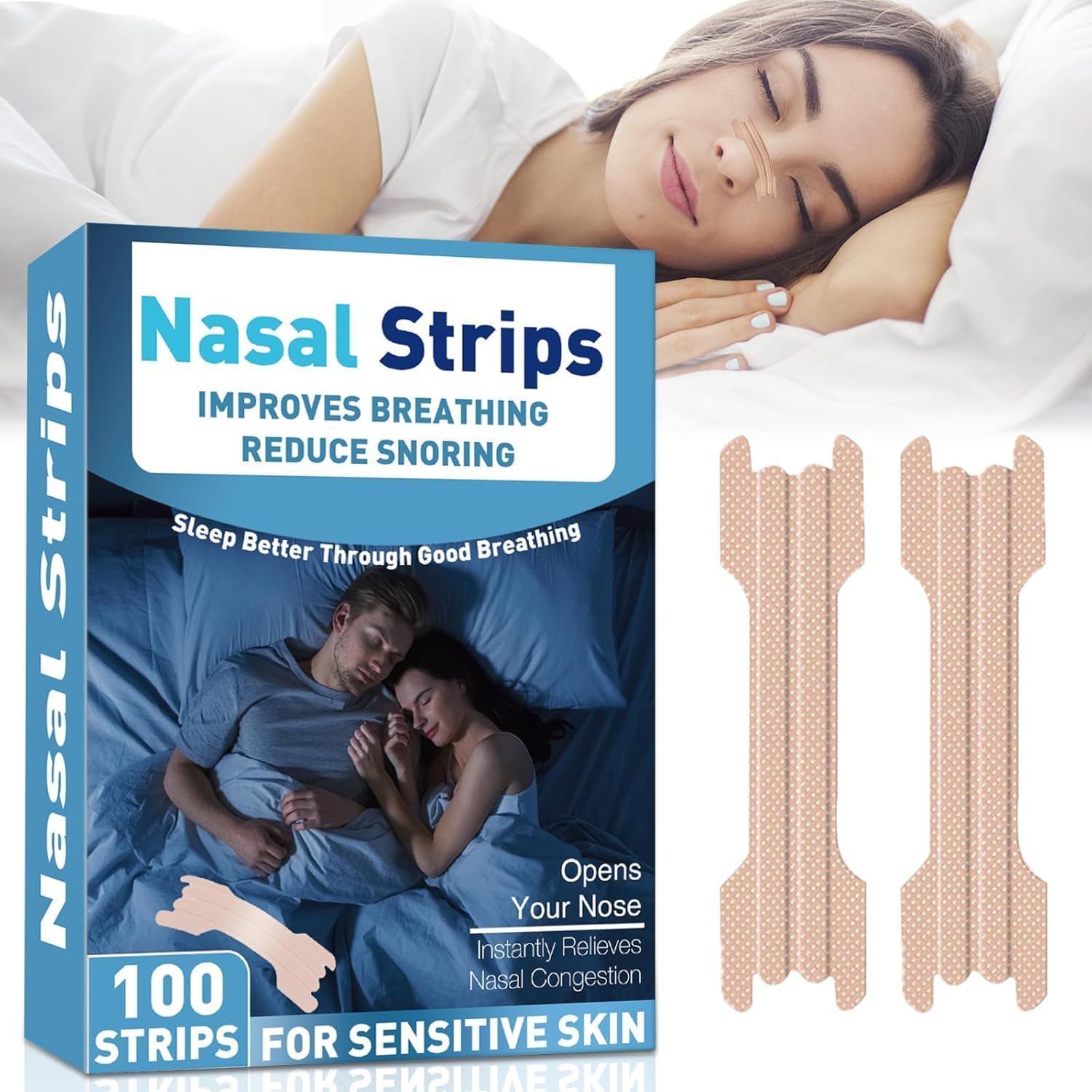 Nasal Strips for Snoring, Nose Strips 100 Pcs - Extra Strength Nose Strips for Breathing, Relieve Nasal Congestion, Extra Strength anti Snoring Solution for Men & Women，Snoring Strips image number 3