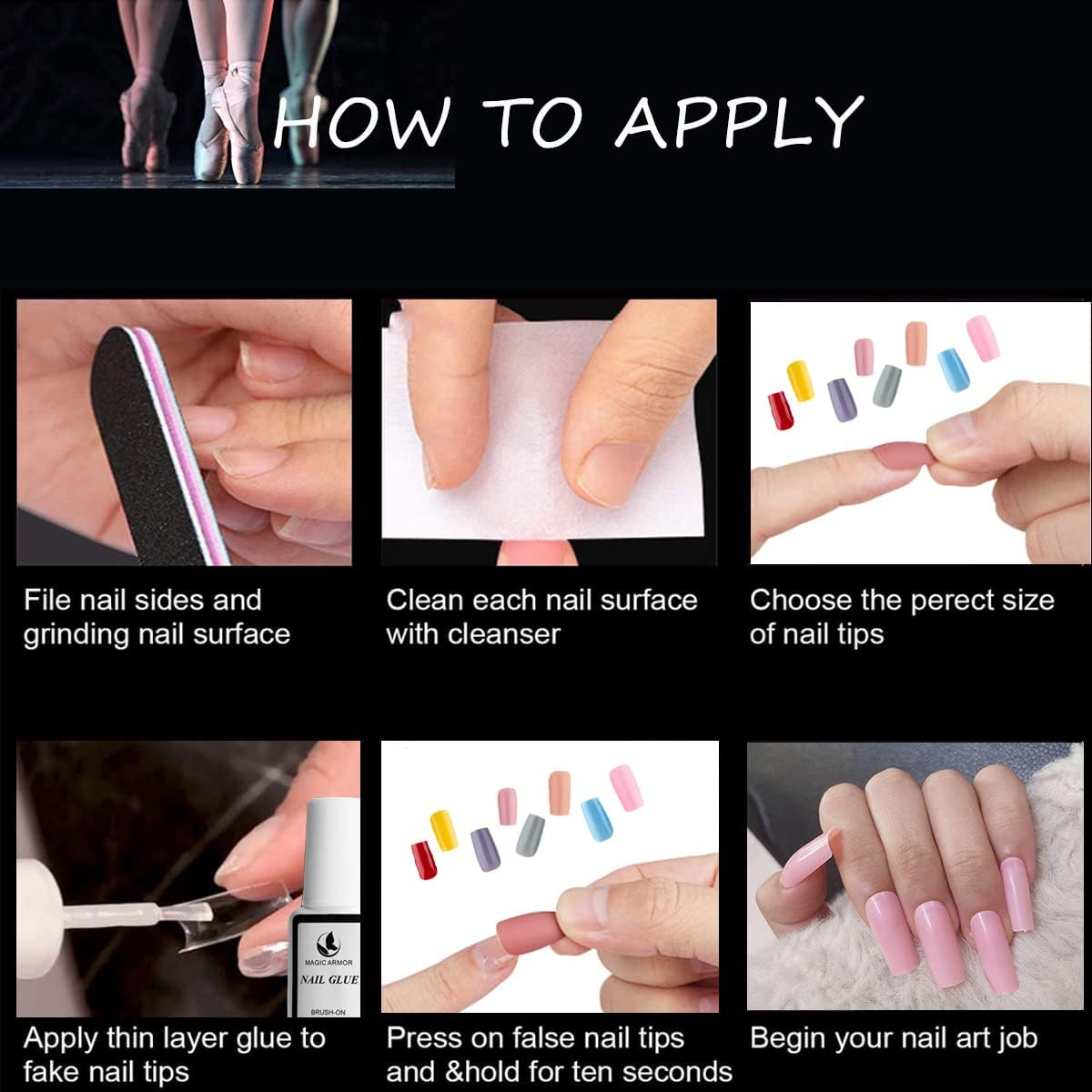 Hotolove 336Pcs Press on Nails Medium Length False Nail Tips-14 Colors Full Cover Artificial Ballerina Coffin Smooth Glossy Surface Press on Nails Kit with 7G Nail Glue and Nail File 14 Sizes Fake Nails for Women and Girls Nail DIY Manicure image number 4