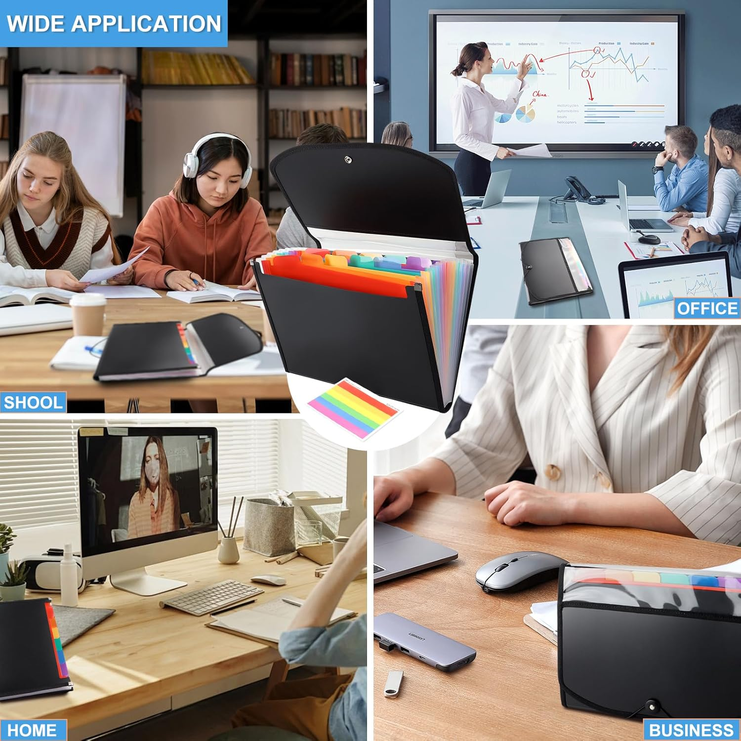 13 Pockets Expanding File Folder, A4 Document Organizer,Rainbow File Organizer for Filing Folders and Storing Files