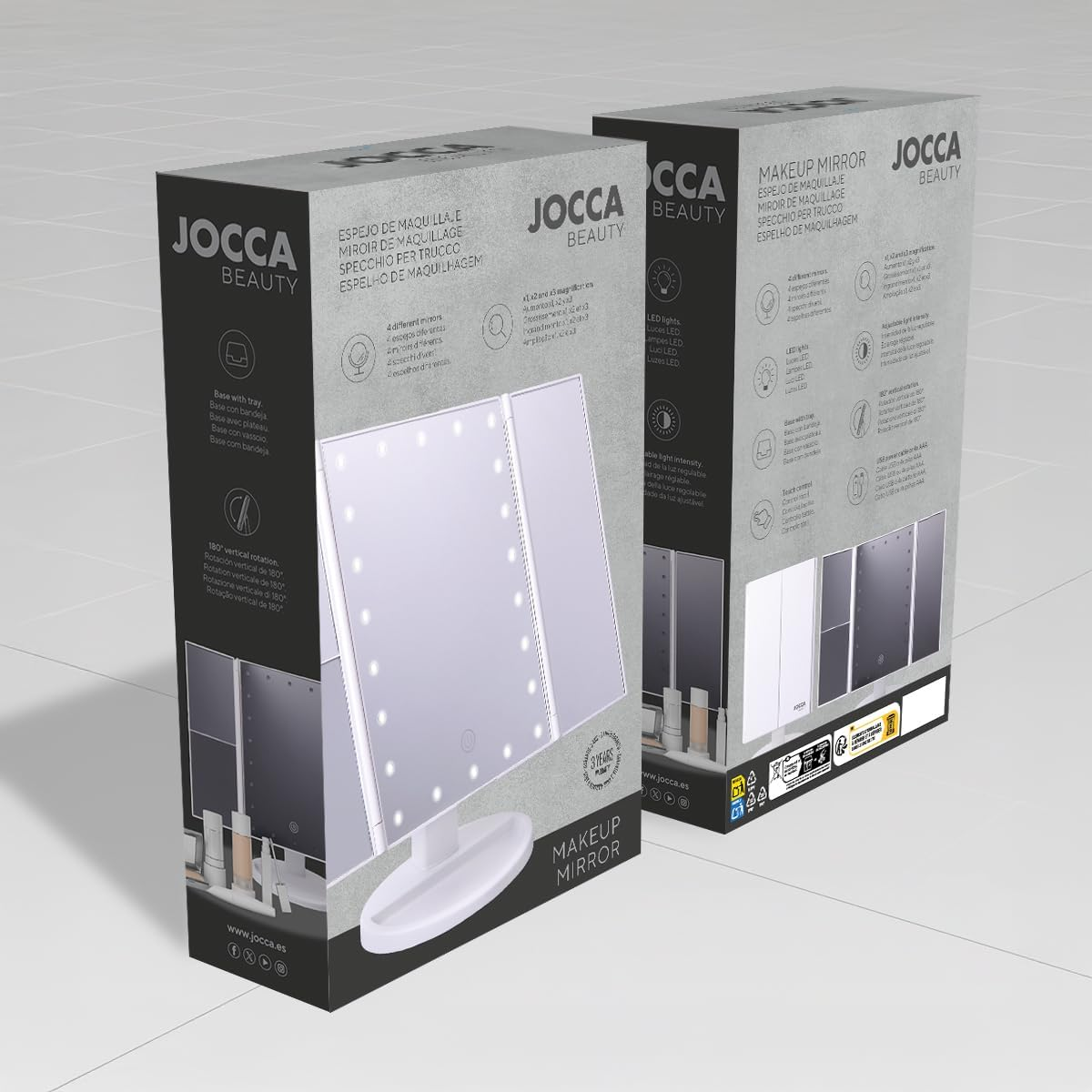 Jocca Foldable Makeup Mirror with LED Light, 1X/2X/3X Magnification, Adjustable Lighting, 180&deg; Rotatable, USB or Batteries, Makeup Mirror with Magnification image number 4