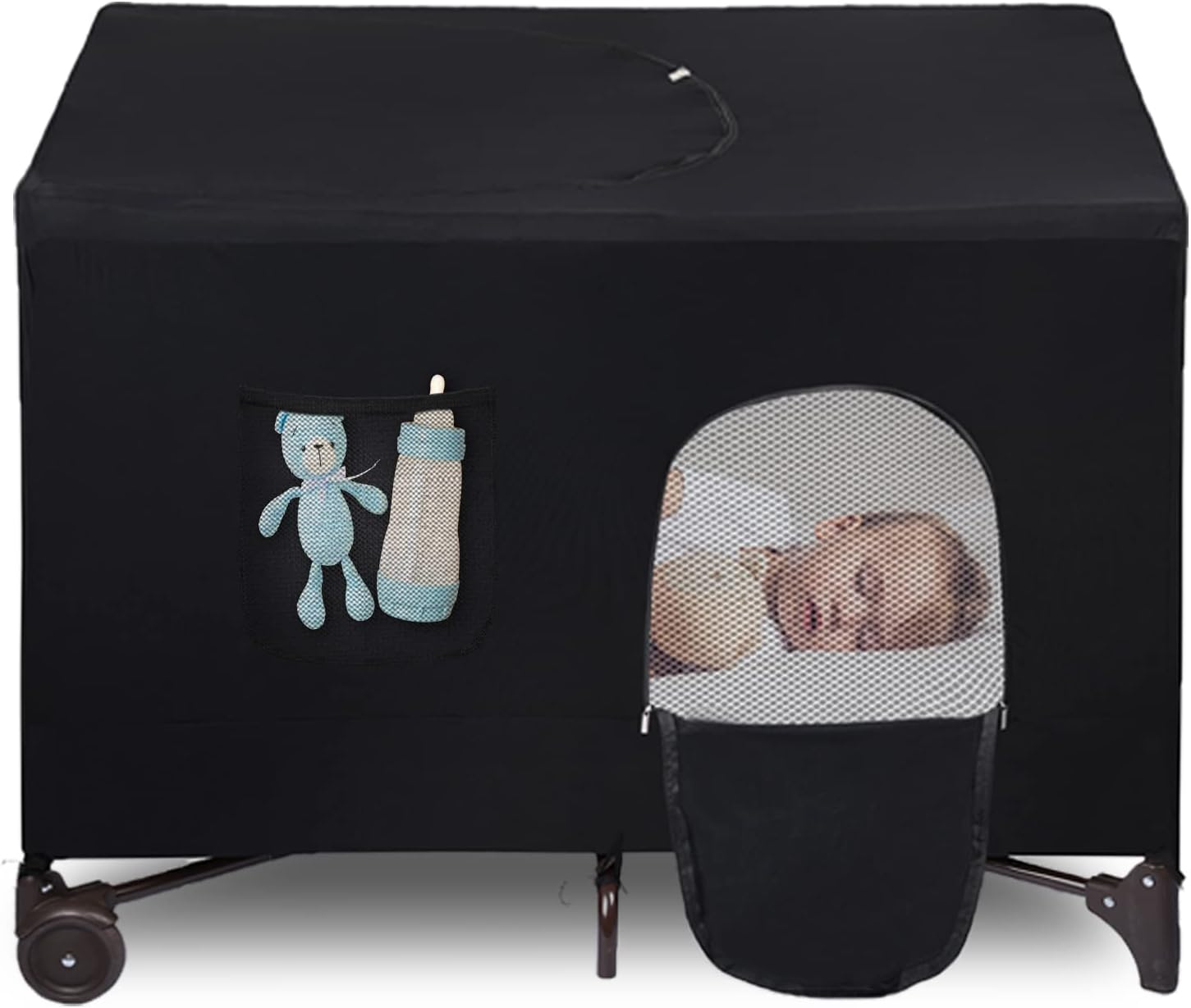 Crib Blackout Cover for Pack N Play - Travel Crib Cover, Breathable Baby Netting Cover/Tent for Indoor or Outdoor Portable Stretchy Blackout Tent, Net Curtains image number 3