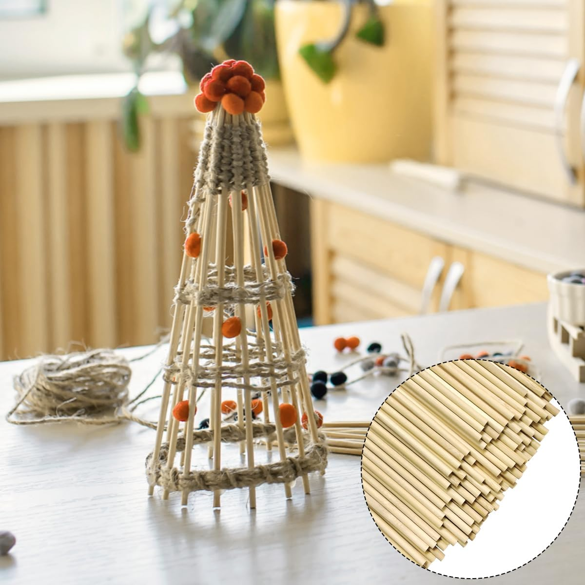 WELANE round Wood Sticks, 100 PCS Unfinished Bamboo Sticks for Arts Craft, DIY Crafts Projects image number 6