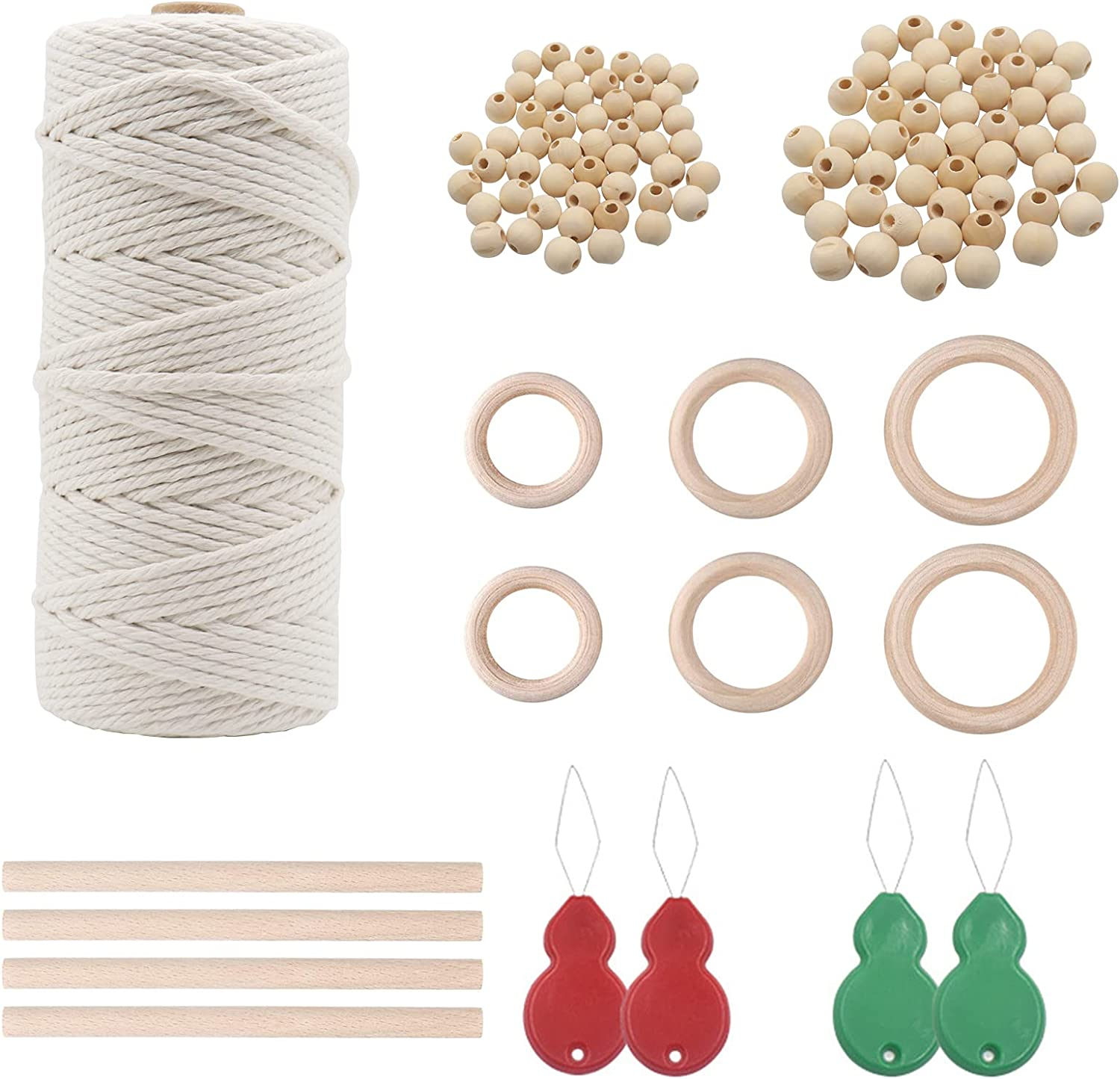 Macrame Kit Worthplanet 115Pcs Macrame Cotton Cord 3Mm 109 Yards Macrame Supplies Starter Kit with Wood Beads Wood Ring Wooden Sticks Needle Threader for Crafts Plant Hangers W200022 image number 5