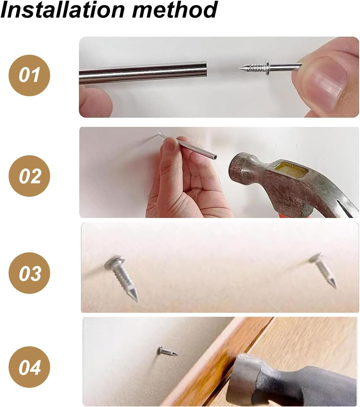 100 Pack Double-Head Skirting Thread Seamless Nail, Skirting Board Nails, Double Head Sheep Horn Nails No Trace, Nail for Home D&eacute;cor, Furniture and Construction with Nail Specific Sleeve Tool image number 1