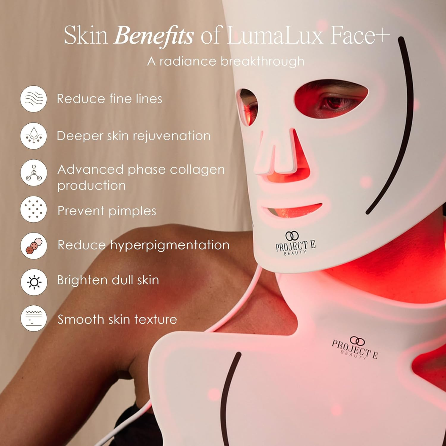 Lumalux Face+ | Pro LED Light Therapy Face & Neck Mask by Project E Beauty | 1600 Leds | 7+2 Colors 460~1072Nm | Red Light + Infrared + Deep Infrared Face Neck Mask | Reduces Fine Lines| Skin Care at Home image number 5