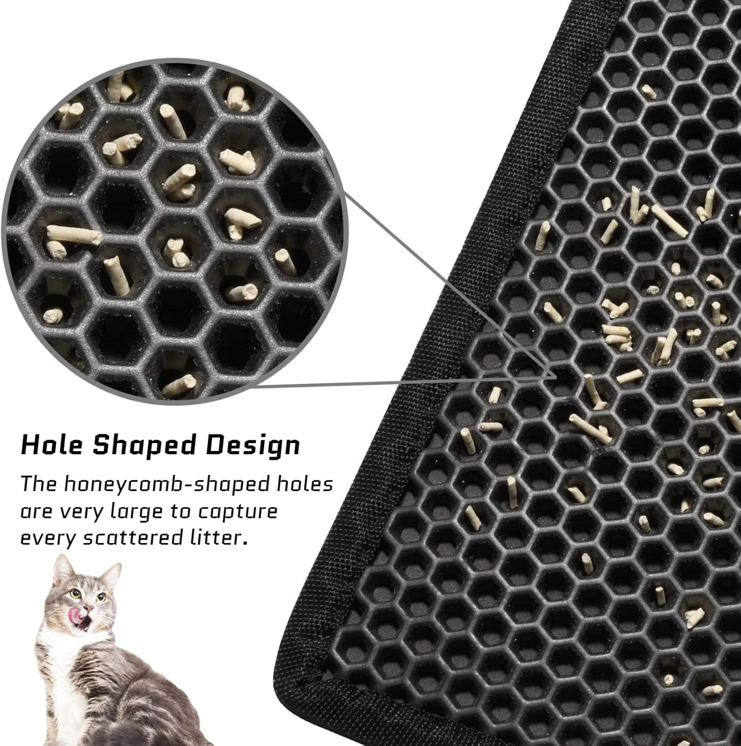 Cuifati Cat Litter Mat, Double Layer Prevent Slip Waterproof EVA Litter Box Mat, Litter Trapping Mat, Easy Clean Litter Scatter Control Urine Proof Mat (Grey) image number 4