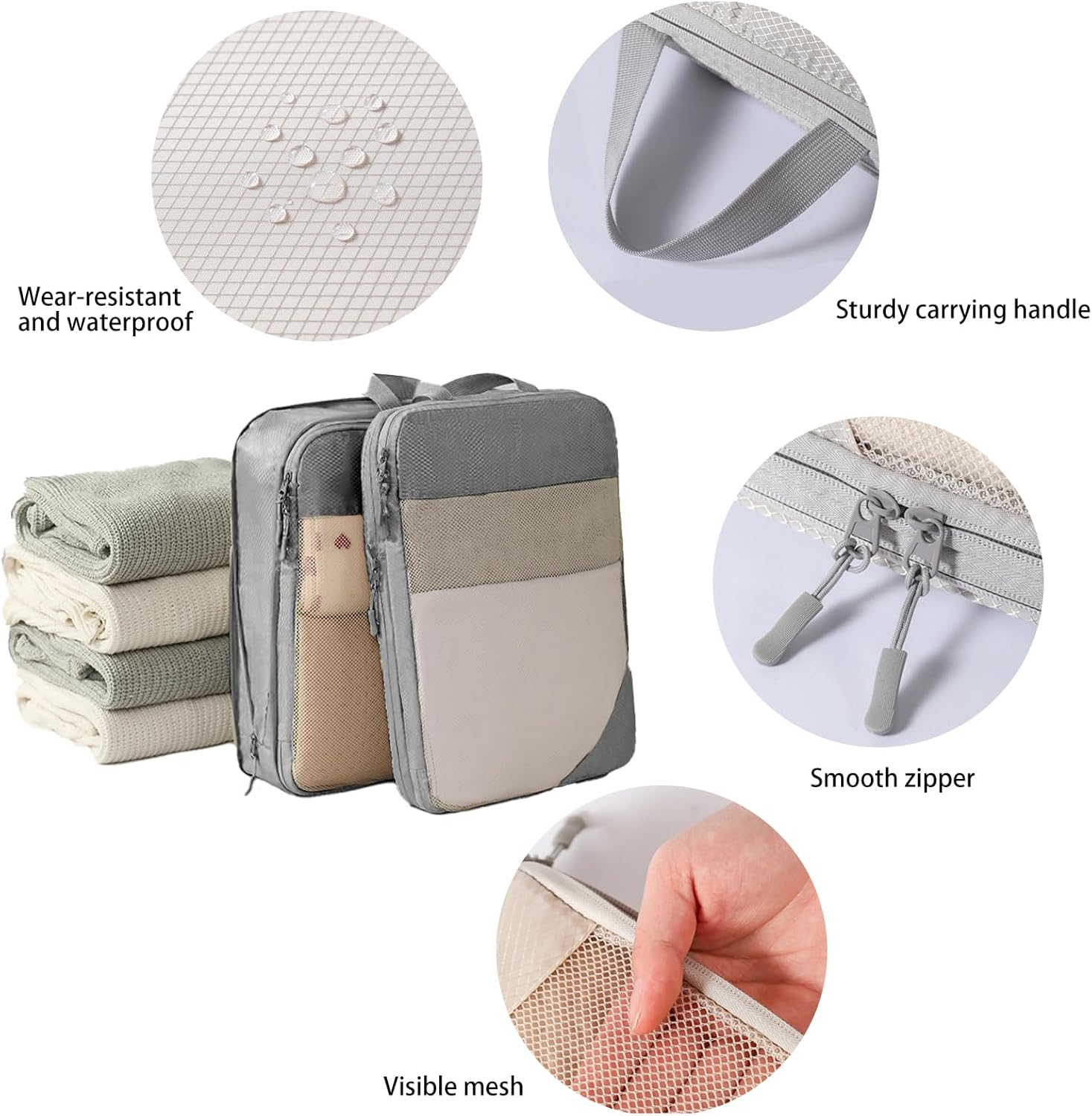 Compression Packing Cubes,Tipai 6 Set Travel Packing Organisers,Waterproof Travel Packing Cubes for Suitcases Travel Accessories,Grey image number 4