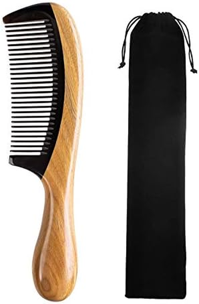 Liasun Handmade Fine Tooth Hair Comb anti Static 100% Natural Green Sandalwood Buffalo Horn Comb Detangling Comb for Women, Men, Thick, Curly, Straight, Wavy Hair - Standard Tooth image number 5