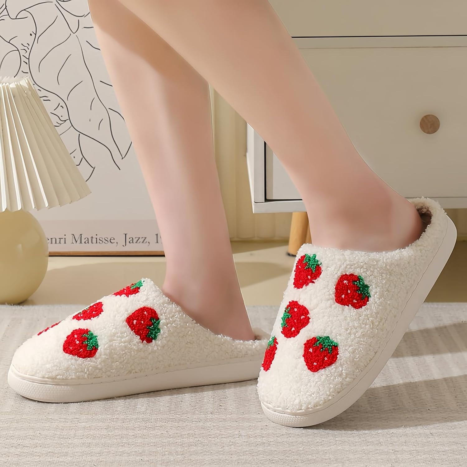 GEBUFAW Fluffy Cherry and Strawberry Slippers Cozy Fuzzy Indoor Shoes for Women and Men Cute Fruit House Slippers Gift image number 3