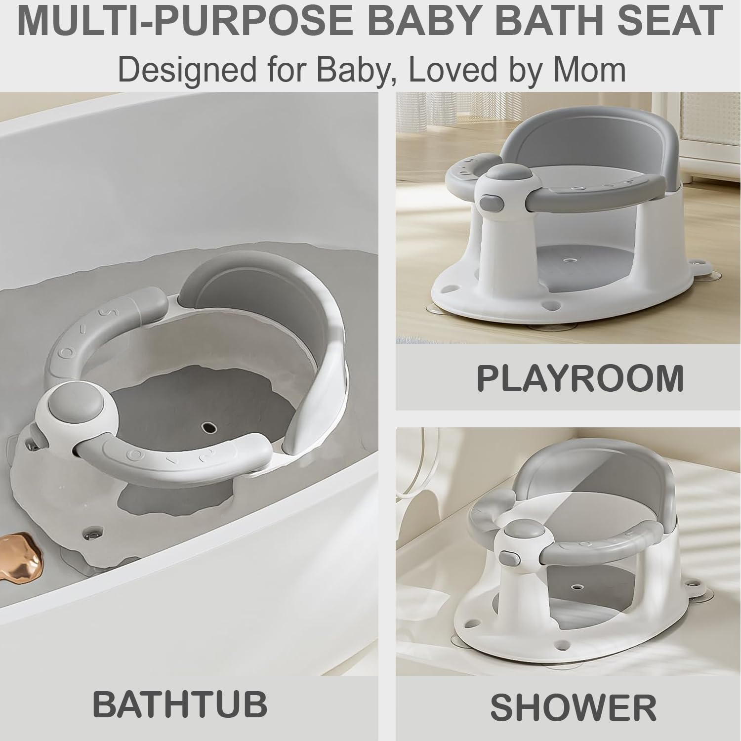 Baby Bath Seat for Babies 6 Months & Up, Non-Slip Toddler Bath Seats for Babies Sitting Up, Safe Infant & Newborn Bathtub Chair with 4 Suction Cups & Soft Cushion for Shower (Cloudy Grey) - Baby Pink image number 4