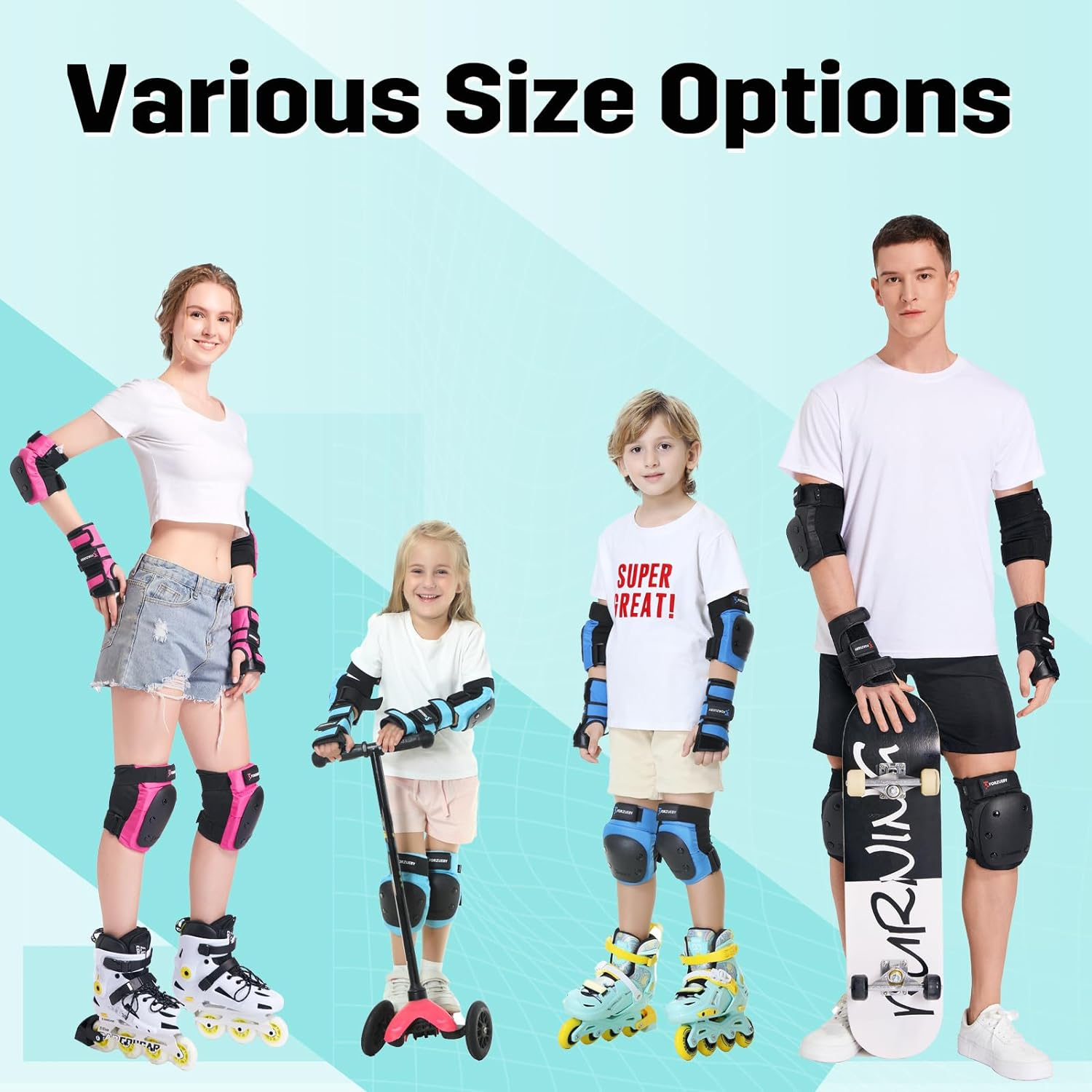 Adult/Kids Knee Pads Elbow Pads Wrist Guards 6 in 1 Protective Gear Set for Inline Roller Skating Skateboarding Scooter BMX Etc. image number 5