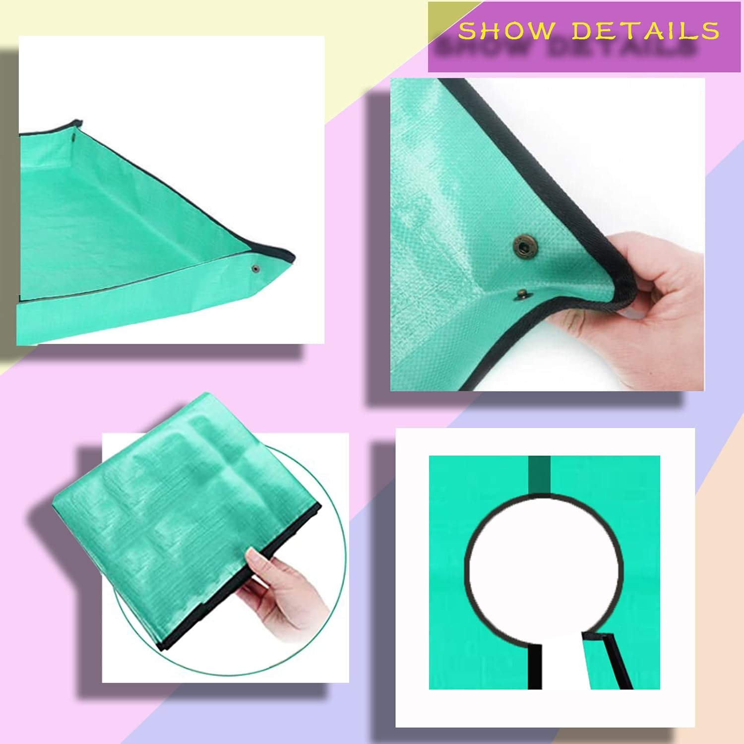 Landscape Pruning Tarp, 78.7&ldquo;X78.7&rdquo; Landscape Tarp for Trimming with 12 Inch Hole, Pruning Trees Waterproof Tarp, with Corner Buckles, Can Stand up Fasten around Trees and Shrubs image number 5