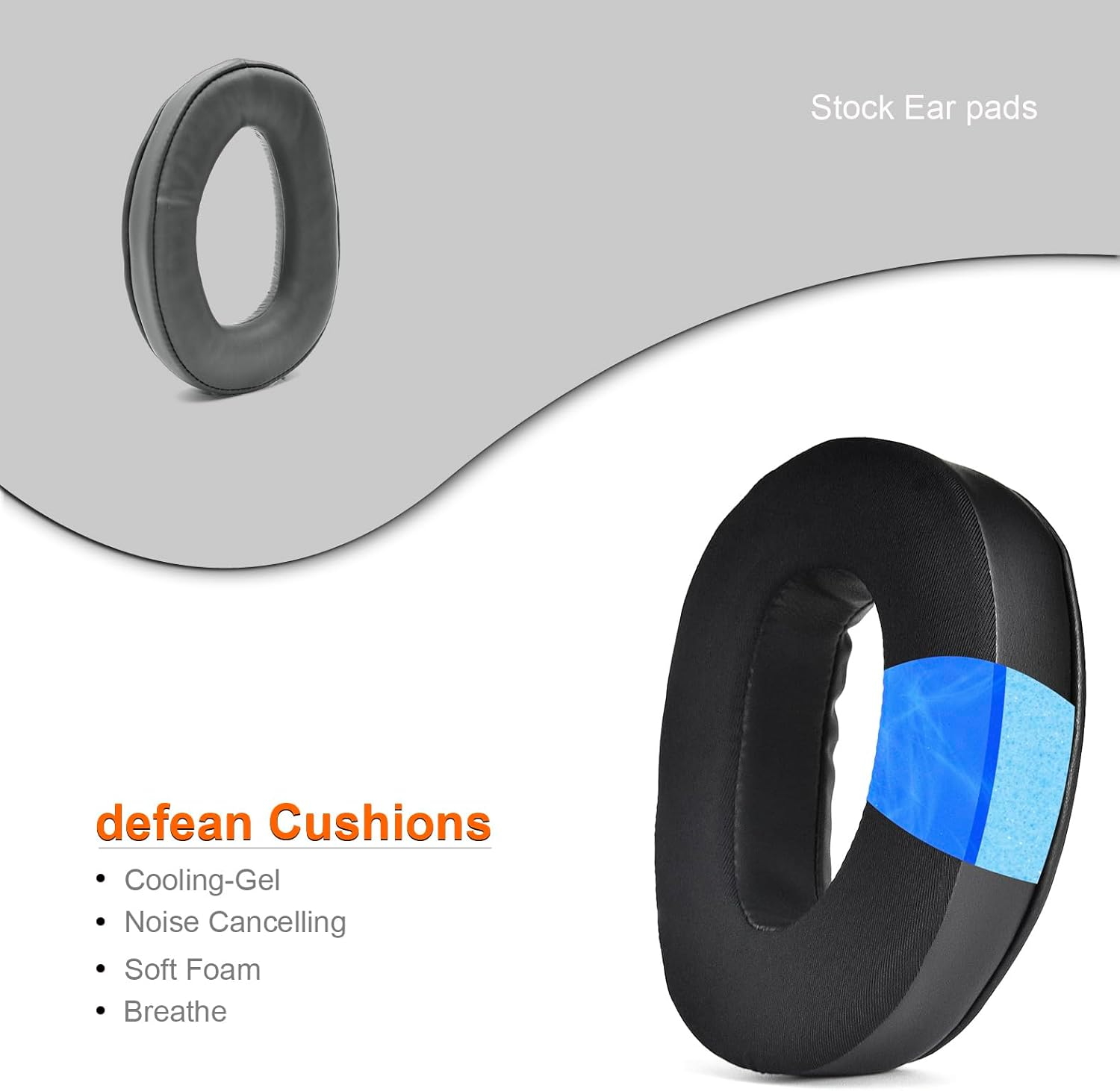 Defean GSP350, GSP370 Cooling Gel Ear Pads Replacement Cover Cushions Compatible with Sennheiser GSP 370/350/303/302/301/300 Headphones,High-Density Noise Isolation Foam, Added Thickness image number 1
