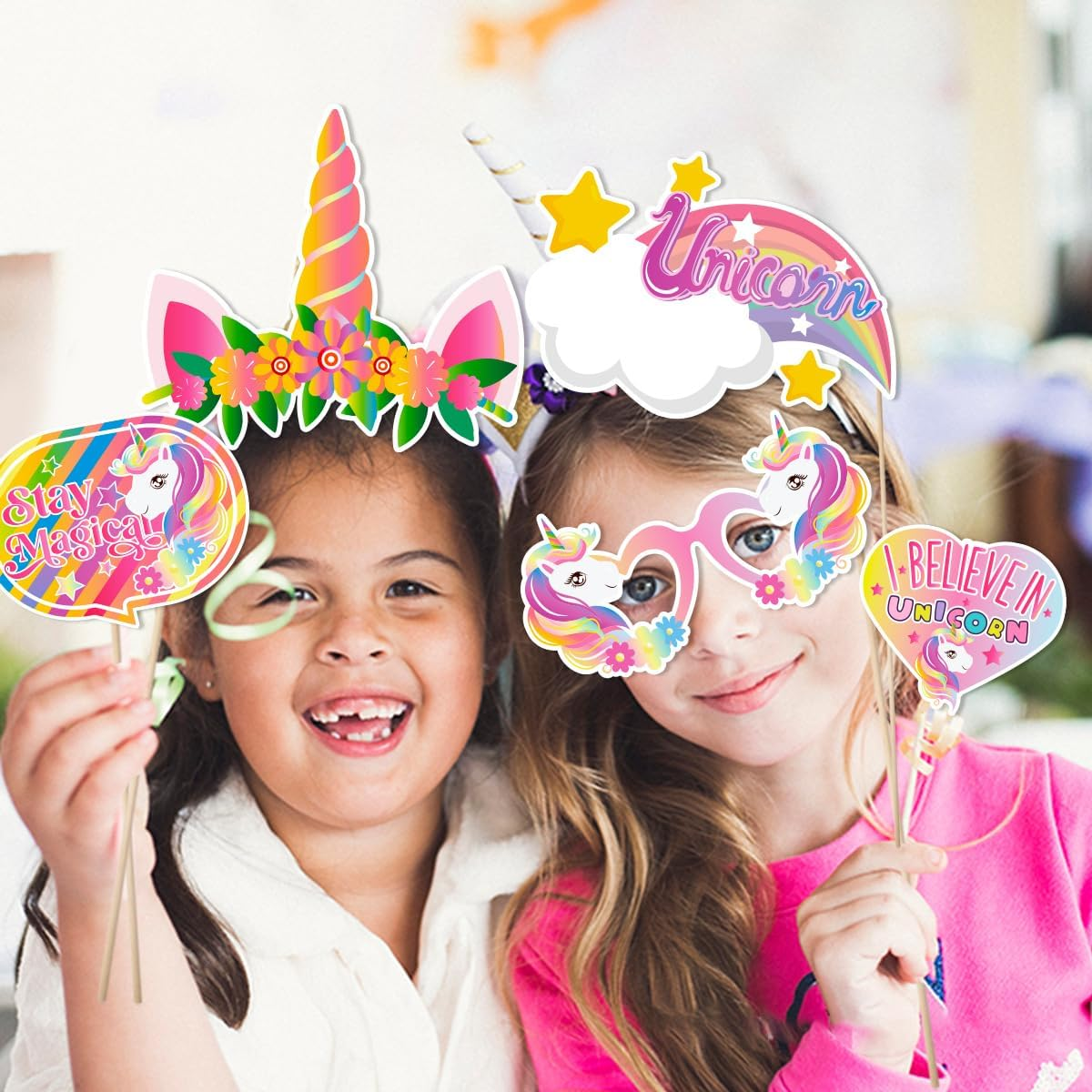 Buziba 30Pcs Unicorn Photo Booth Props Rainbow Unicorn Theme Photo Boothprops Party Supplies for Birthday Party Favors Decorations image number 1