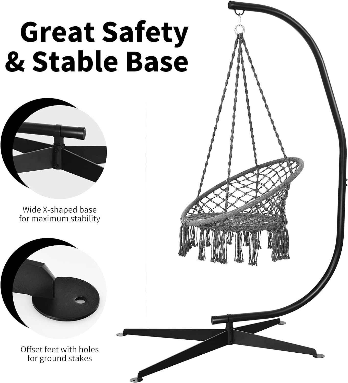 Giantex Hammock Chair Stand Only, Heavy Duty Steel C-Stand for Hanging Chair, 360&deg; Rotation Egg Chair Stand W/Carabiner, 2" Diameter Steel Pipe, 81.5" H Stand for Swing Chair Outdoor Indoor image number 5