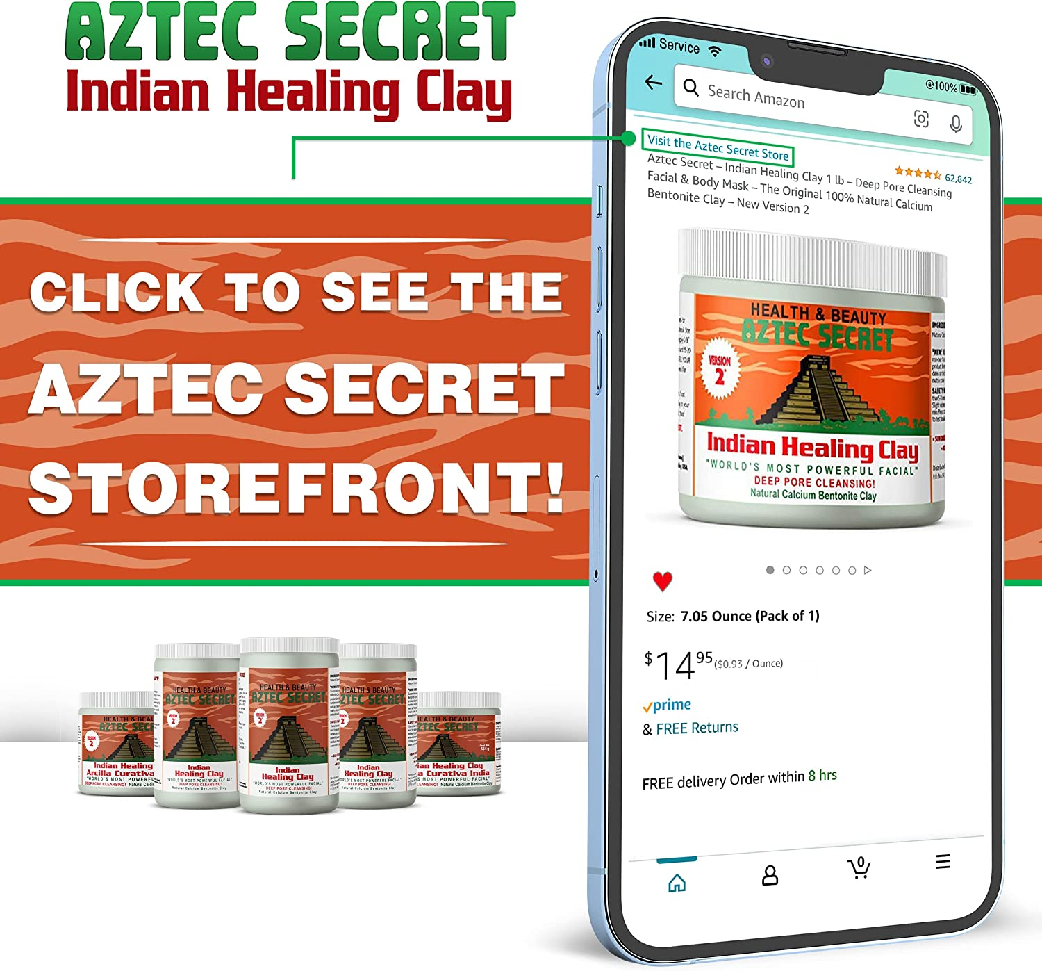 Aztec Secret &ndash; Indian Healing Clay 1 Lb &ndash; Deep Pore Cleansing Facial & Body Mask &ndash; the Original 100% Natural Calcium Bentonite Clay &ndash; New Version 2 image number 1