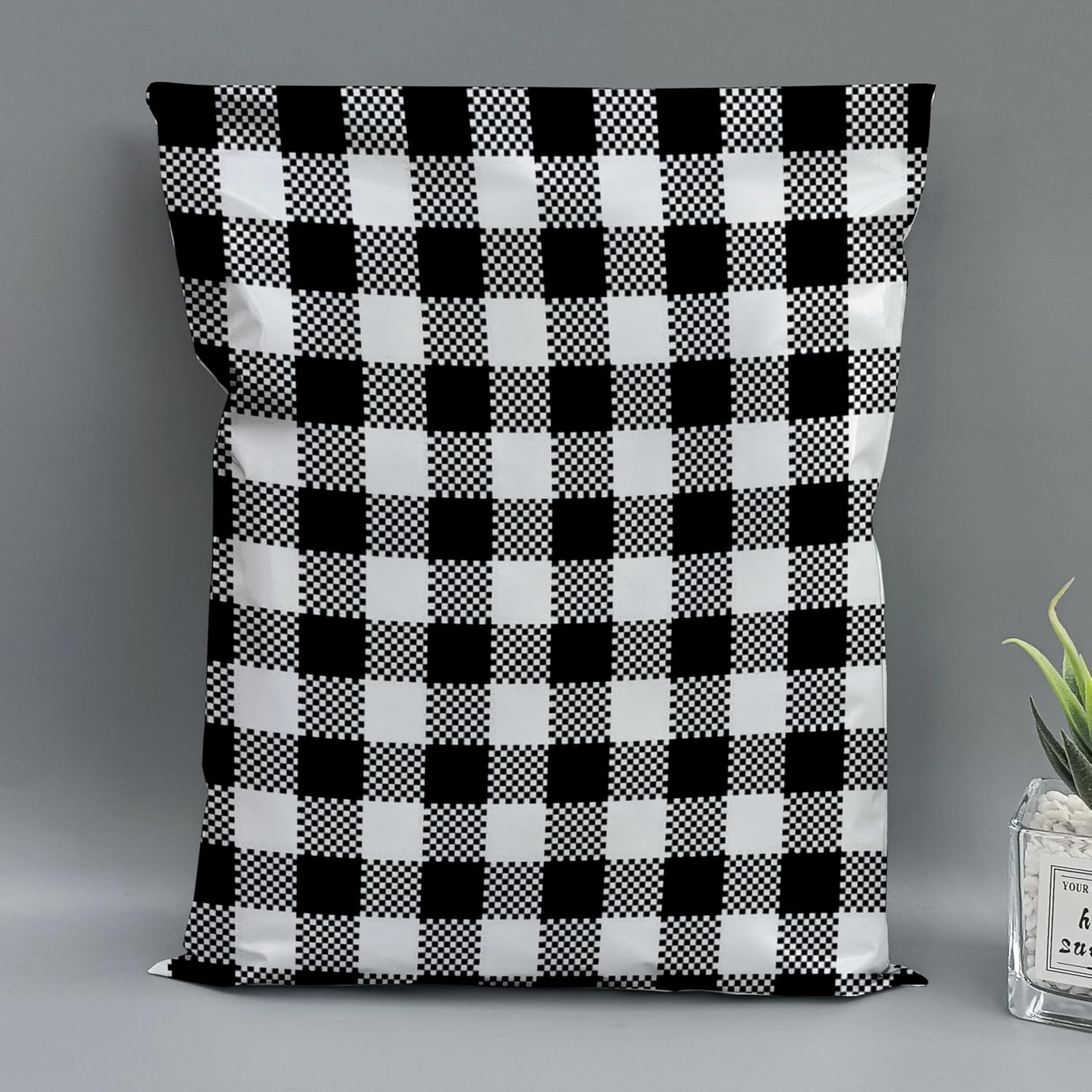200 Count - 6X9 Inch, Poly Mailer Black Gingham Plaid Envelope, Mailing Shipping Bags with Self Seal Strip image number 6