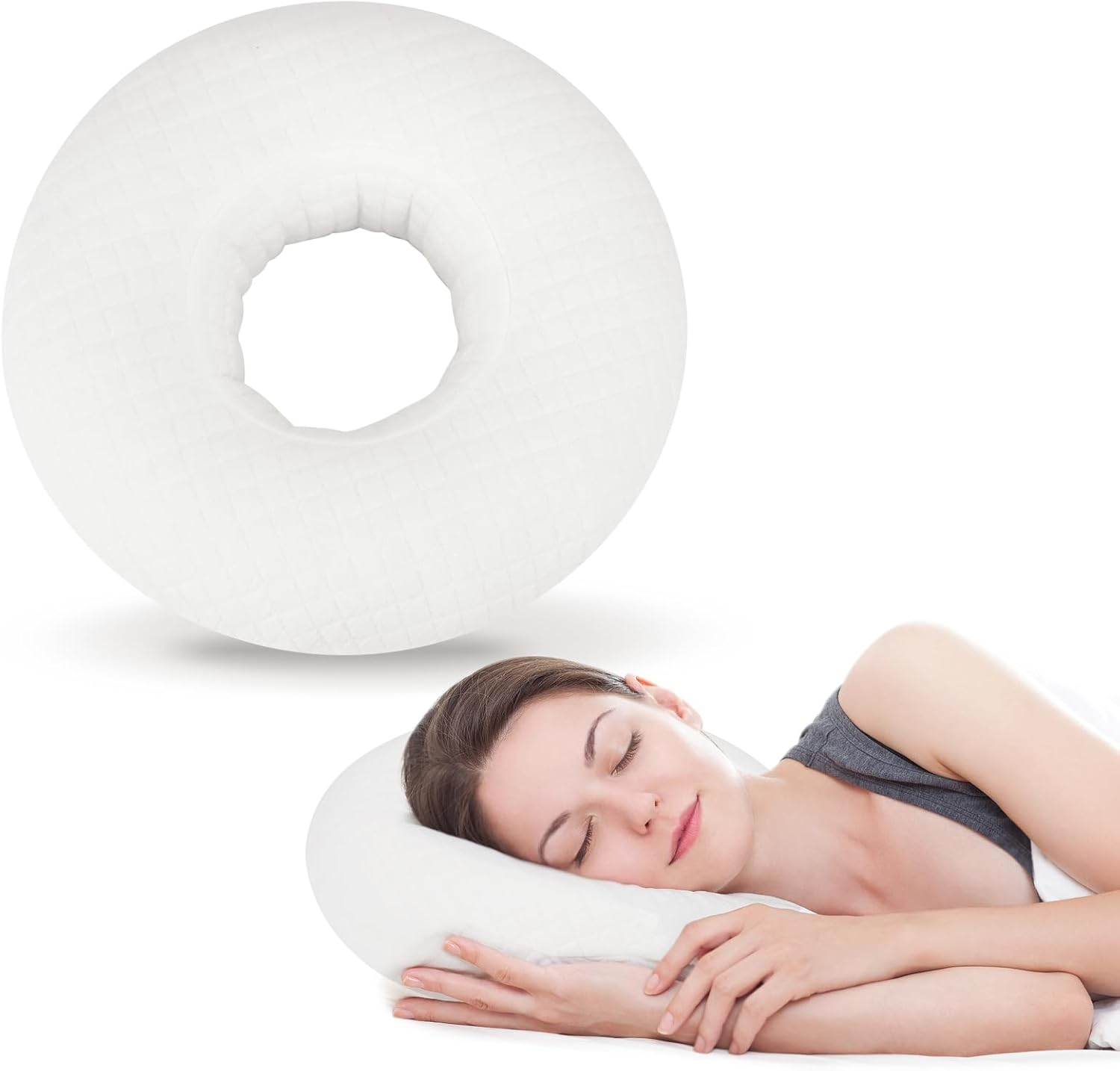 Roamready Ear Piercing Pillow for Side Sleepers, Ear Pillows with Holes for Pain, Earring Inflammation Pressure Sores, Cotton Earring Pillow for CNH Side Sleepers