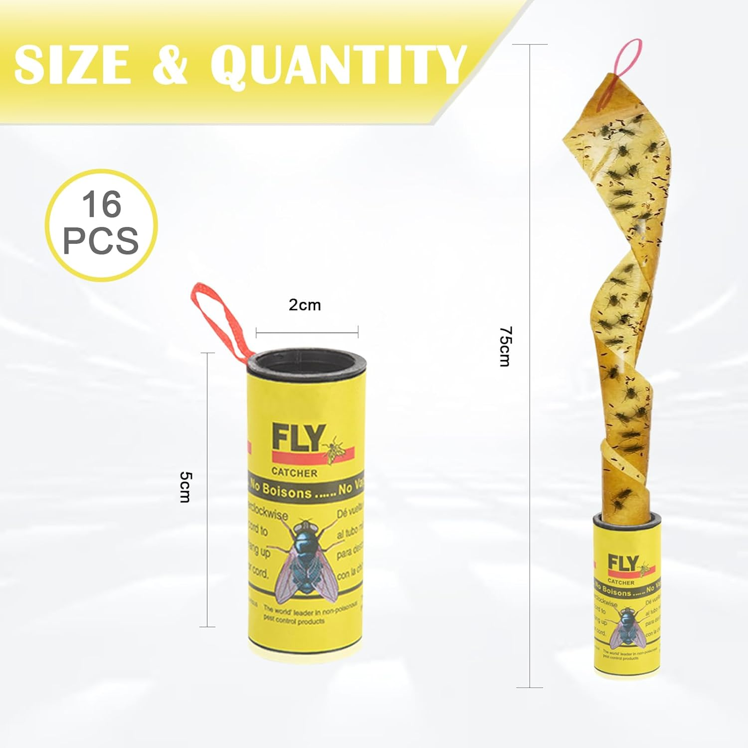 Jotia 16Pcs Fly Paper Strips Traps for Indoors Outdoor, Fruit Fly Paper Rolls Gnat Trap Sticky Tape Catcher Ribbon Set Hanging Insect Mosquito Traps