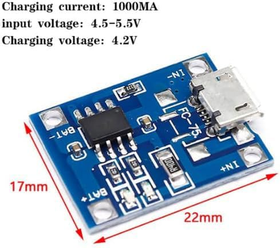 GTIWUNG Pack of 10 5V 1A USB Battery Charger Module Micro USB 5V 1A Charge Controller Lithium Li-Ion Battery Charger Lithium Charging Module + 6 Pieces 3.7 V 18650 Battery Holder with Wire Leads,