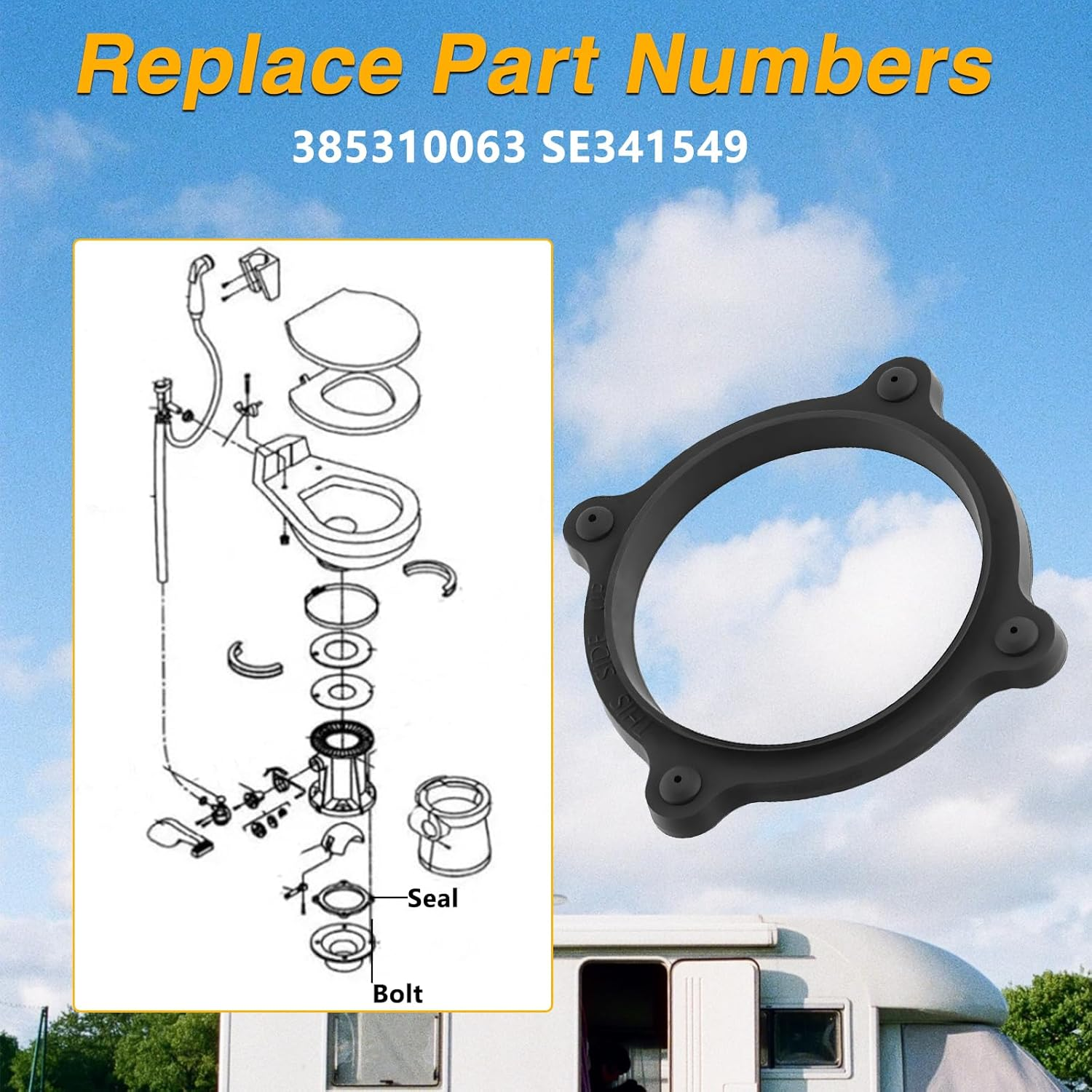 VR Toilet Floor Flange Seal and Mounting Kit Compatible with Dometic/Sealand 506+, 510+, 511H, 706, 806, 2010, 2011 / Vacuflush 606, 647, 648, 709, 1006, 1008, 1047, 1048 Replace#:385310063 image number 5