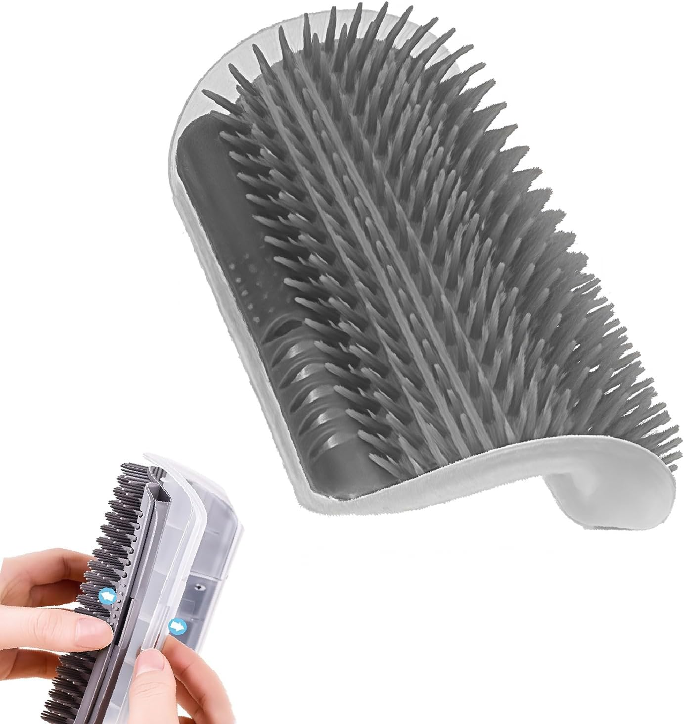 Cat Wall Corner Groomers，1Pcs Cat Hair Brush Soft Face Scratchers Brush, Pet Self Cleaning Slicker Brushes Corner Massage Comb for Long & Short Fur Cat Owners with Catnip(Grey） image number 5