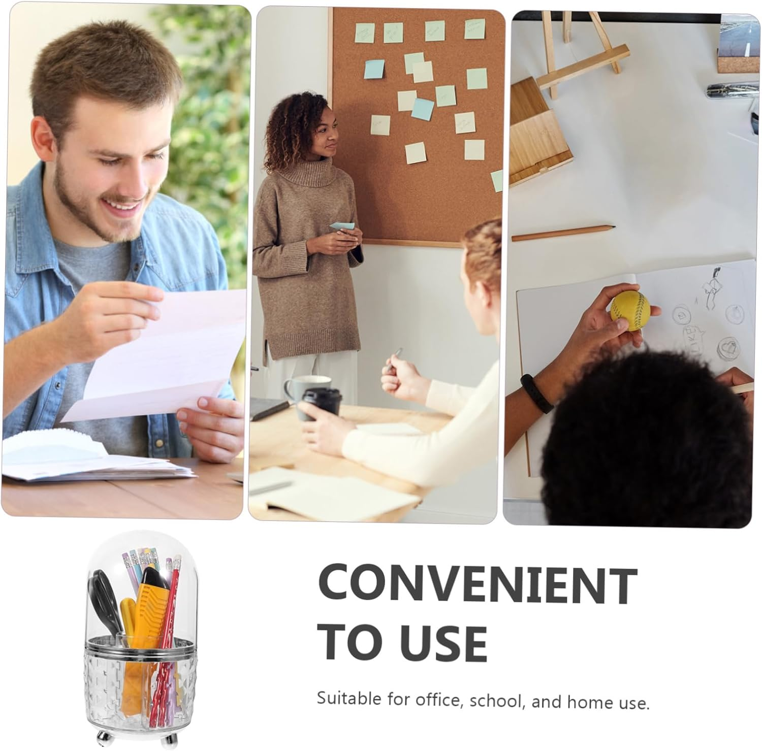 HOODANCOS Versatile Makeup Brush Organizer Rotating Stationery Box Home Office Storage Makeup Brush Holder Lid Desk Accessory