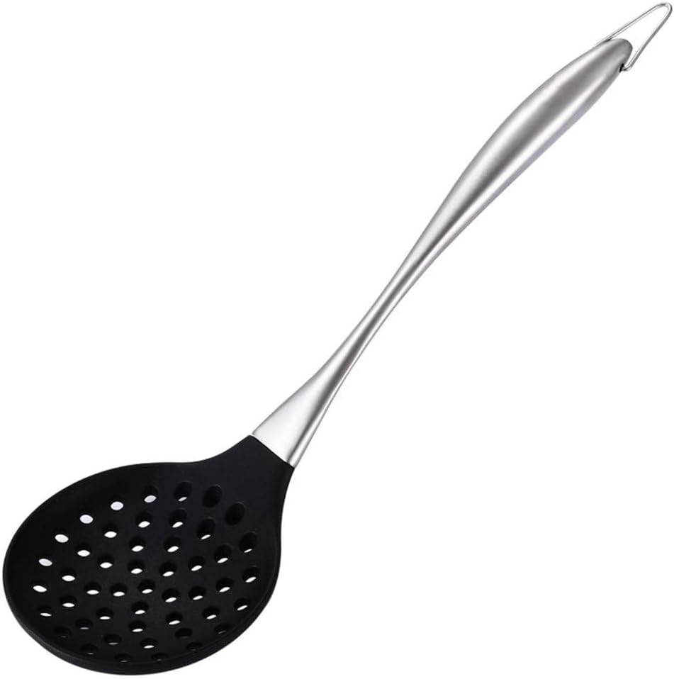 Honglida Silicone Wok Skimmer Premium Slotted Spoon Scoop Strainer Colander BPA Free 600&ordm;f Stainless Steel Handle 14 Inch for Non Stick Cookware(Black) image number 1