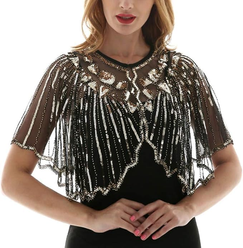 Women'S 1920S Shawl Wraps Beaded Sequin Cape Evening Flapper Cover Up